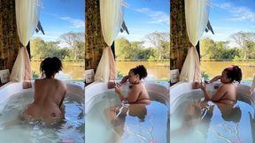 naked farting in bathtub while reading chubby girl nature view relax
