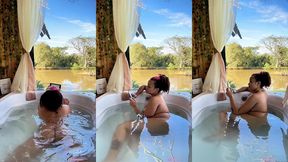 naked farting in bathtub while reading chubby girl nature view relax