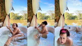naked farting in bathtub while reading chubby girl nature view relax