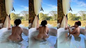 naked farting in bathtub while reading chubby girl nature view relax