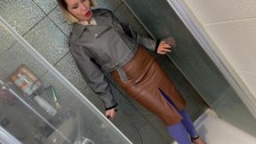 Wetlook leather outfit and Ripping Outfit! Topless and Sexy Panties!