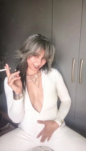 White Outfit Smqoking Instructions - Topless Tease