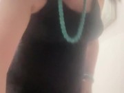 Daniela Monroe TV, Spanish shemale, posing in a black dress, cums horny in the hallway, anal