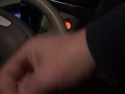 Stroking soft white cock in electric car POV