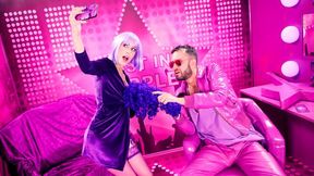 Short-haired babe with purple hairs Anna De Ville fucked on TV shot