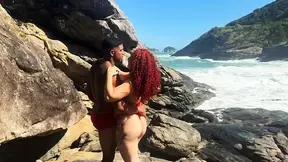 Married redhead gets hammered at nude beach by a Flamengo player
