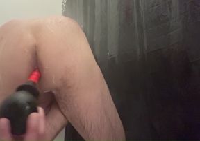 Shower Jerk and Fucking Myself with Ribbed Douche Hitting the Prostate