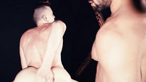 ”Beautiful Axel Abysse stroked his dick while getting punched in his butthole by in”