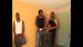 Tiffany Rayne's lips wrap around three big black cocks