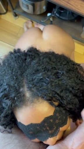 Curly black babe loves sucking BWC (POV cumshot)