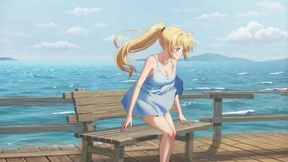 londe Bombshell's Waterfront Wank: Breast Bounce and Dripping Clit Rub