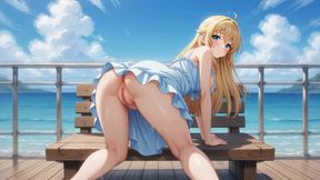 londe Bombshell's Waterfront Wank: Breast Bounce and Dripping Clit Rub