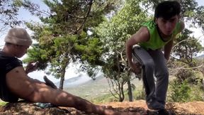 Two Hot Latino Boys Cum Outdoors on a Mountain