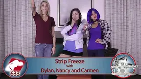 Three sexy babes play Strip Freeze and lose big