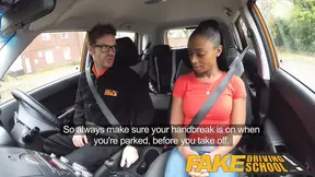 Fake Driving School ebony learner with big tits