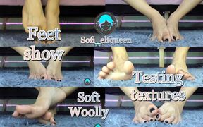 Feet fetish show testing textures soft woolly