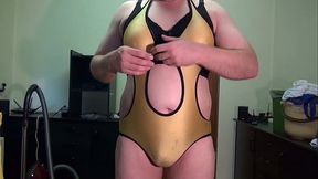 Fake Boobs E-Cup: Wet sheer swimsuit over big strapon tits. Shaved chubby Crossdresser Sissy Tobi00815 (050)