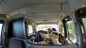 Blue-haired bitch with natural boobs gets fucked in the cab