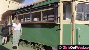 Curvy Lesbians Finger and Fuck in Vintage Tram