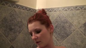 Audry Red with amazing tits rubs her wet cunt in the bathroom