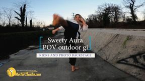 Sweety Aura POV outdoor gi kicks and photo backstage