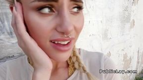 Pierced nose blonde bangs in public