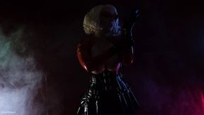 sexy MILF Arya Grander with hot NATURAL BOOBS wearing LATEX Hallooween costume teasing