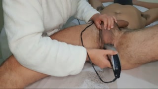 A waxing of dick, balls and ass.