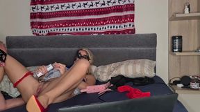 Beutiful MILF Want to Have Two Dicks in Her Vagina at the Same Time. Practising Now with Her Cuckold and a Huge Dildo.