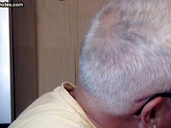 Mature gaydaddy sucks and wanks gloryhole dick at home