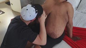 Biggest black boobs Granny 52LL cup gets her boobs fucked and sucked pov 4k