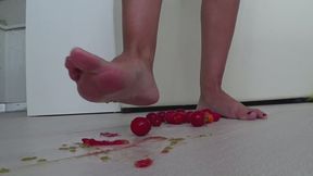 LORY crushed tomatoes with her bare feet and then slip on the floor