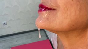 Stepmom deep throats big uncut cock and swallows cum