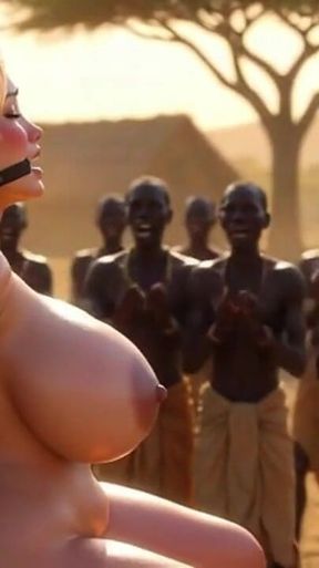 Desperate Woman Tied for African Tribe - Everyone Wants Her Wet Pussy