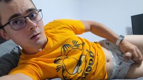 Horny College Boy Jerking off in Bed While Waiting for Stepdaddy