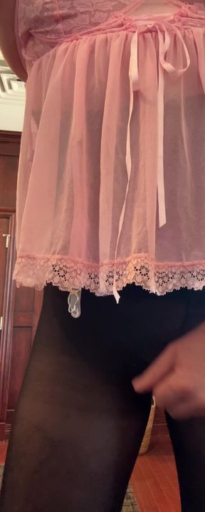 Jerking Off in Step Daughters Lingerie and Tights