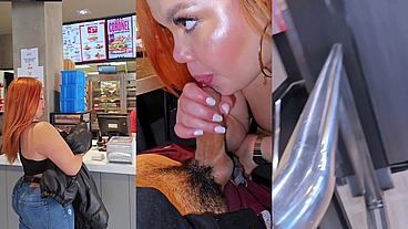 My neighbor invites me to a KFC to fulfill his fantasy of cumming in my mouth in public (BBC cum in mouth)