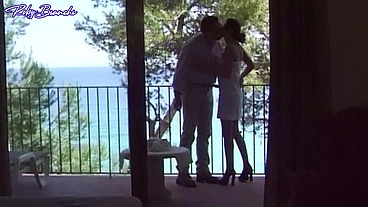 Purefilmstv - Brunette slut gets her ass fucked on the balcony after a pussy lick and is covered in cum
