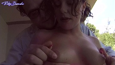 Purefilmstv - Brunette slut gets her ass fucked on the balcony after a pussy lick and is covered in cum