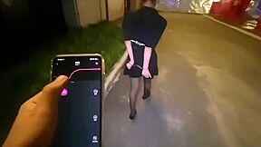 Chinese Bondage :: Outdoor bondage walk with handcuffed brunette