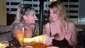 Two perverted besties take their tall, pretty girl roommate to a hotel and fuck her crazy style
