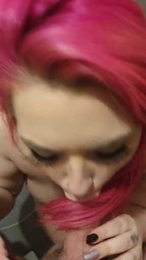 Pink hair job with massive messy cum shot
