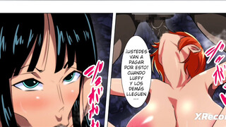 Nami and Robin fuck several cocks in prison one piece x