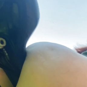 Outdoor fucking with bicycle seat, handle, wheel humping, riding with dildo in pussy and ass