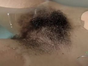 Hairy Beryl Aspen In Pink Swimwear Takes A Bath