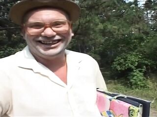 Teen Mariann Voids urine and Bangs Lewd Old man Outdoors