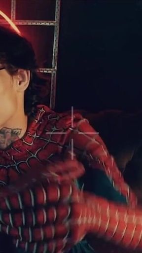 Spider Man Costume. Bottom Boy a Pose. Ass Hole