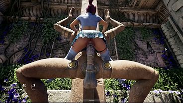 An awakened statue with a giant dick impales Lara Croft'_s pussy and ass, filling her to the brim with sperm
