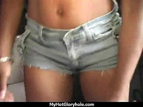 Black chick blows and fucks cock on a naughty gloryhole 26