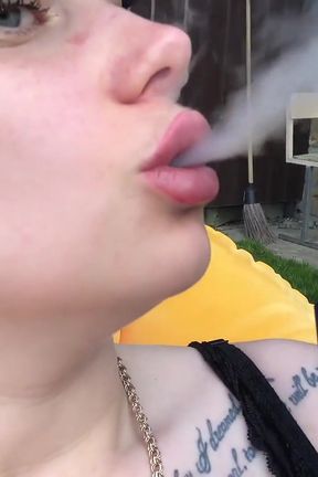 Hookah smoking outdoor &amp; big lips tease